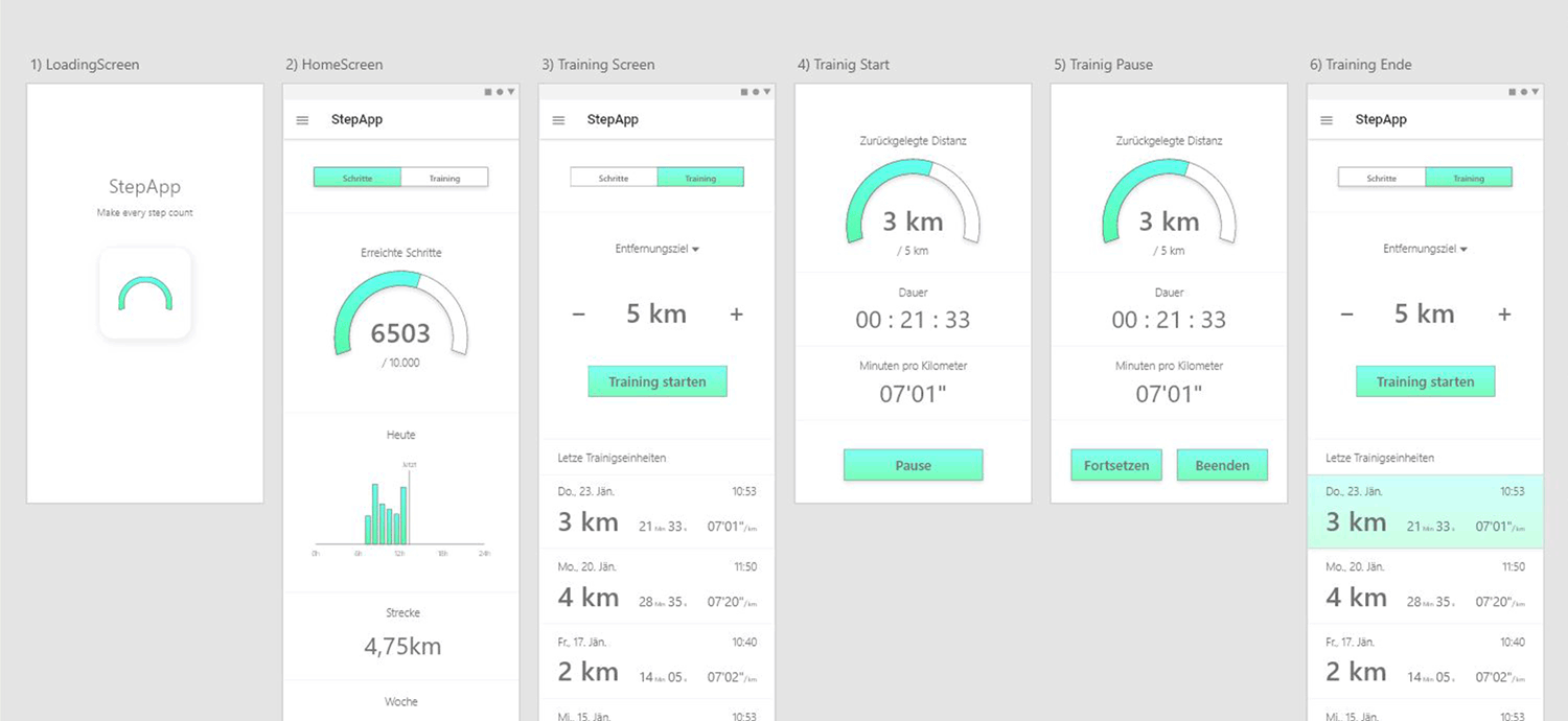StepApp - App Design für Schrittzähler